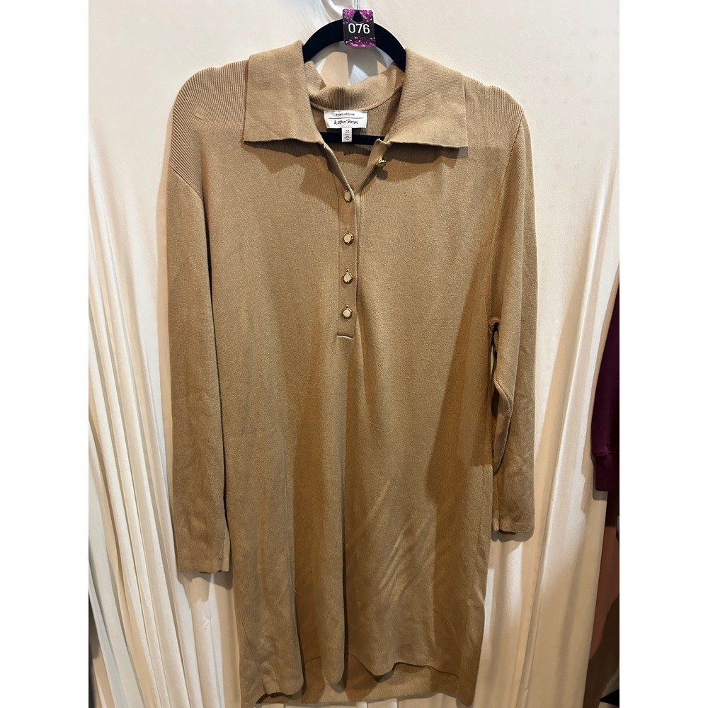 Paris Atelier‎ & Other Stories Tan Knit Collared Mini Dress Long Sleeve Womens